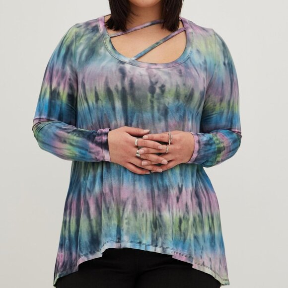Plus Size 3X LoveSick TORRID Strappy Hi-Low Tee - Super Soft Tie Dye Shirt Top - Picture 4 of 4